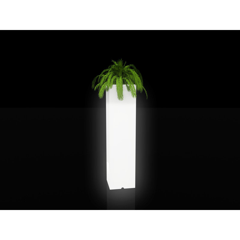 Cube - Square Resin Tower Pot Planter - LED RGBW/Cable - Ice, 31.5" H x 7.75" W x 7.75" D