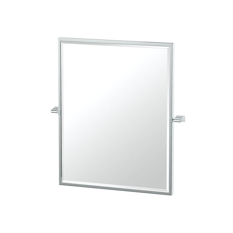 Miroir mural bleu avec cadre rectangulaire | Miroir de coiffeuse pivotant, Chrome, H 25 po x l 23,5 po