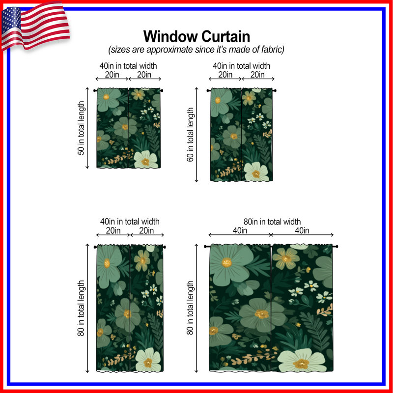 Rideaux de fenêtre à motif floral obscurcissant et obscurcissant - 2 panneaux, 40 po x 80 po - 2 panneaux