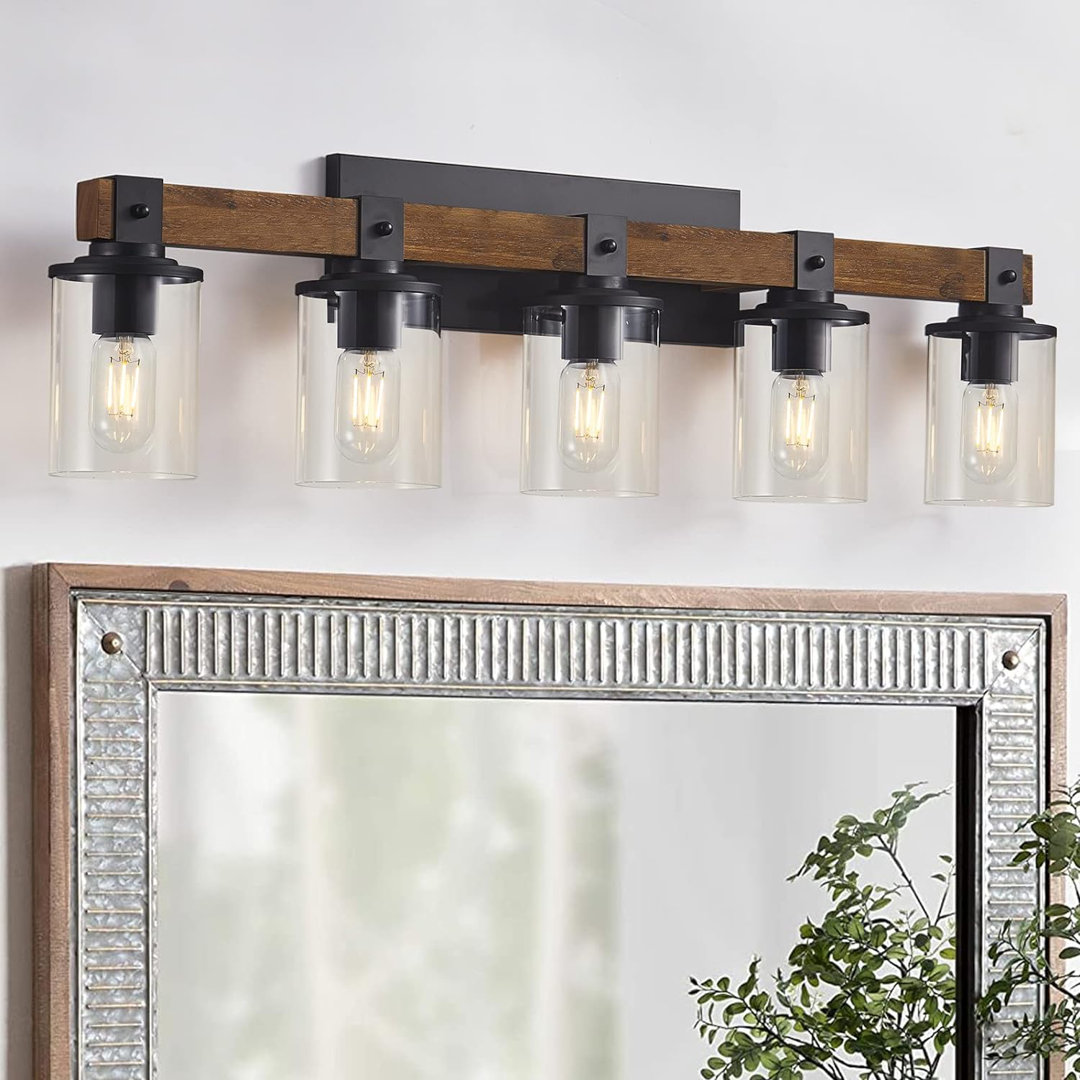 Livi Wooden Bathroom Vanity Light with Clear Glass Shade Breakwater Bay Number of 