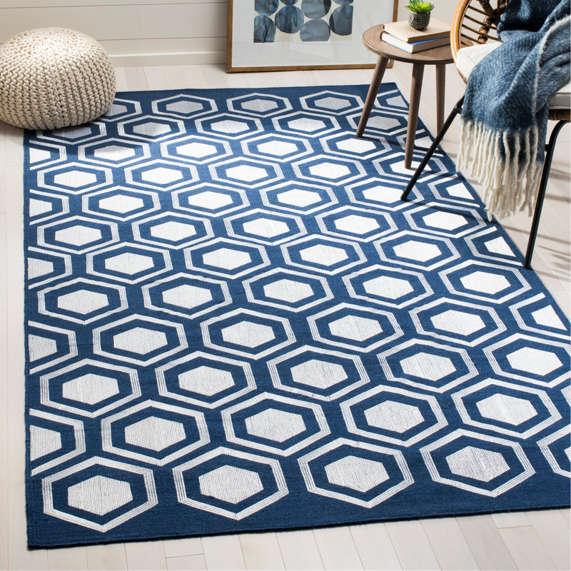Tapis géométrique en laine tissé à la main avec broderie Inoue, Rectangle 8 pi x 10 pi