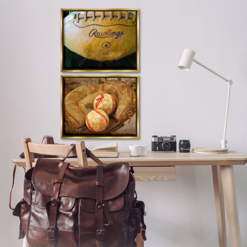  Sports Balls & Mitt, ensemble de 2 toiles flottantes encadrées par Graffi * Tee Studios, H 17 po x l 21 po