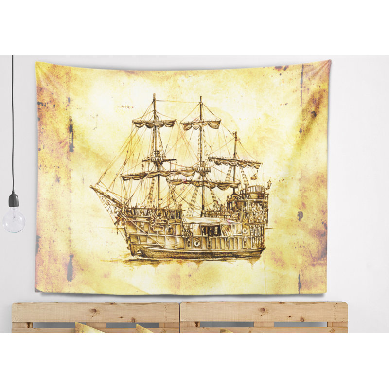 Tapisserie de tissu en polyester mer avec accessoires suspendus, H 50 po x l 60 po