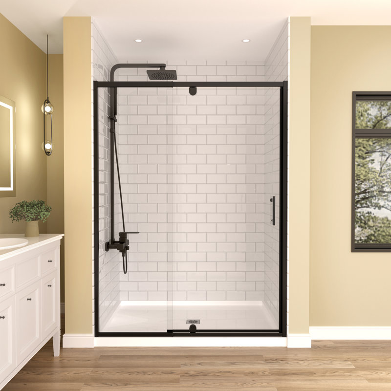 56" - 60" W x 71" H Pivot Swing Semi-Frameless Shower Door with 1/4" (6mm) Clear Tempered Glass, Matte Black
