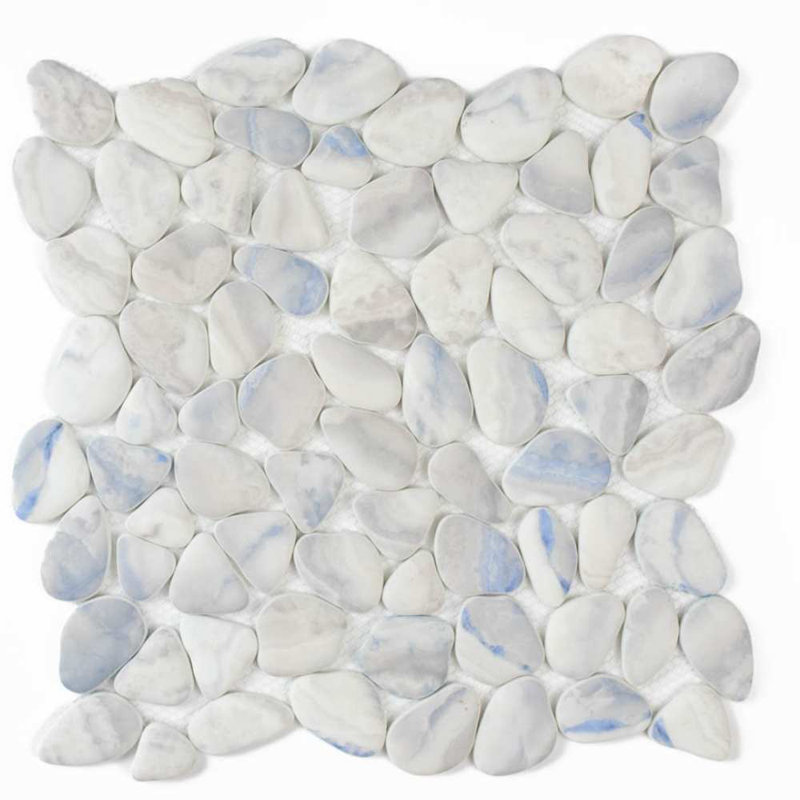Huron Glass Pebbles Mosaic Tile, Blue