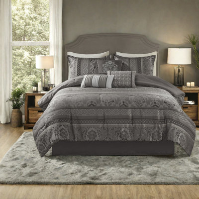 Luxury Bedding Sets Polyester Jacquard Grey Queen For Modern Home