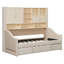  Lit de jour simple rembourré avec tablettes de rangement, armoires, lit gigogne escamotable et lumières avec accoudoirs, beige-1142076671