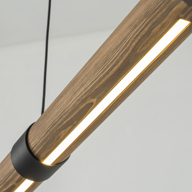 Luminaire suspendu linéaire moderne à 1 lumière pour îlot de cuisine avec détails en bois