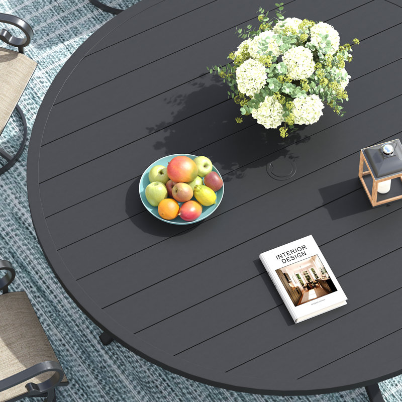 63" Outdoor Round Metal Patio Dining Table for 8-10 Person, Black