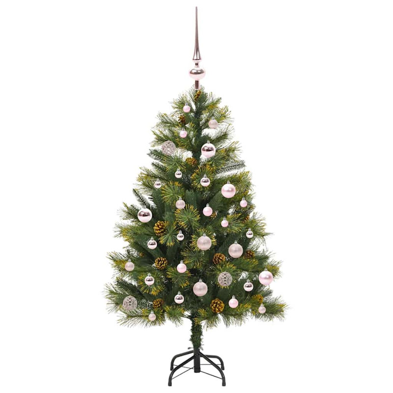 Artificial Hinged Christmas Tree with Cones, Pink, 4.92' H