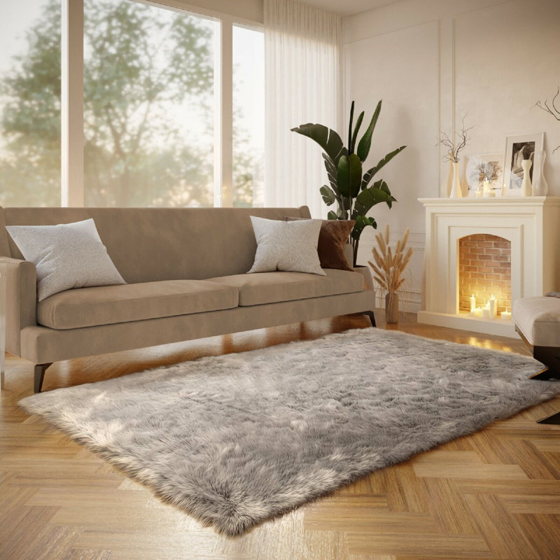 Haja Faux Sheepskin Indoor Rug, Rectangle 6'6'' x 10'