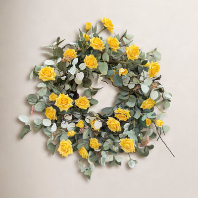 22" Handcrafted Eucalyptus Rose No Holiday Wreath