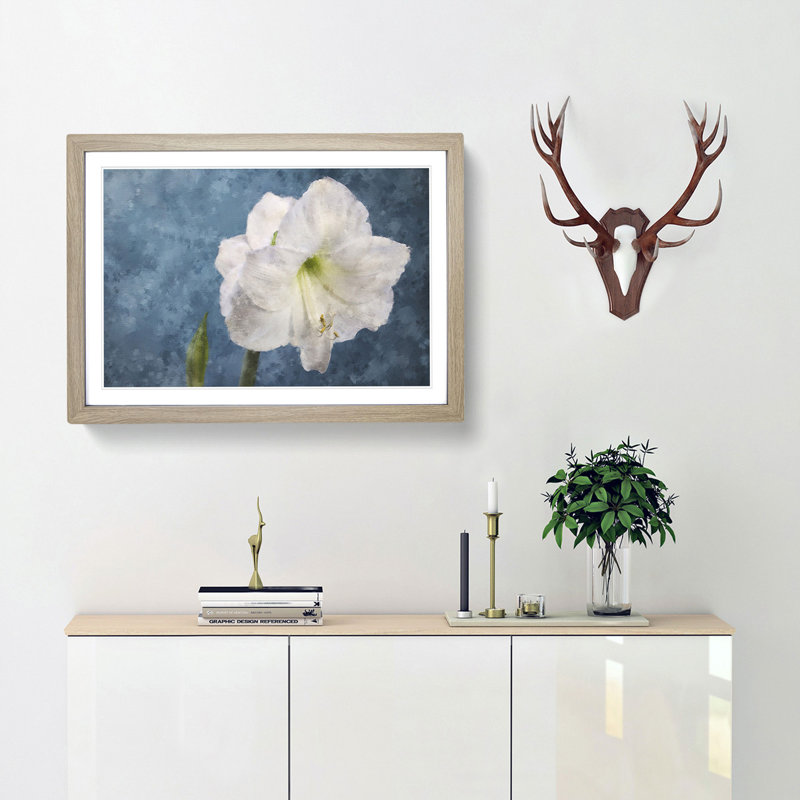 White Amaryllis Flower - Picture Frame Painting Print, Oak Framed, 62cm H x 87cm W x 2cm D