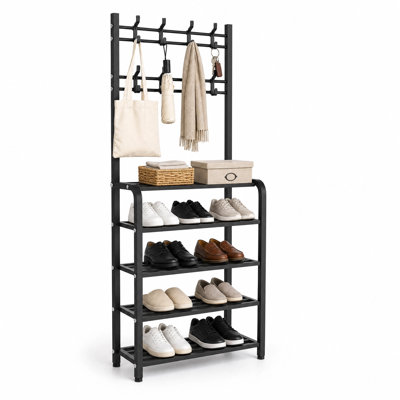 27.56'' Wide, 67.32'' High, Hall Tree, with Hooks and Shoe Storage, Freestanding