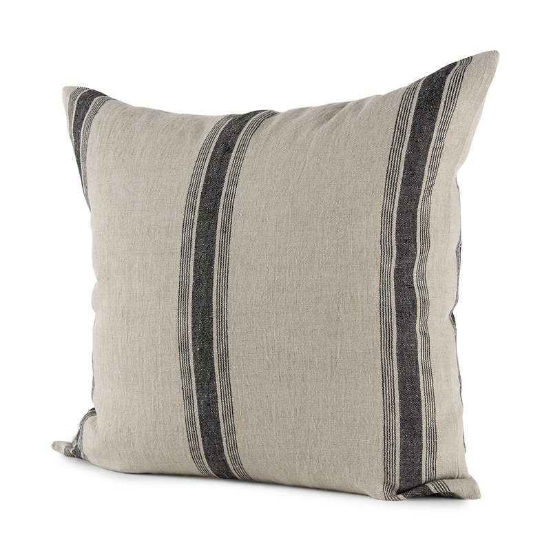 Beige and Black Striped Linen Throw Pillow Cover