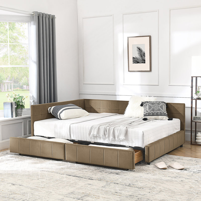 Full Size Upholstered Tufted Storage Daybed With Sturdy Wood Frame And Dual-Drawer Organization., Full, Brown