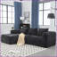 Canapé modulaire moderne en L de 98,42 po avec méridienne en chenille douce, sans assemblage, poches latérales pour le salon | Chenille | Dossier rembourré | Noir-836102909