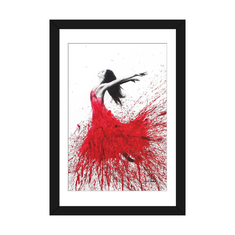 « rose danse », impression sur toile, Papier avec cadre noir, H 32 po x l 24 po x P 1 po, Blanc