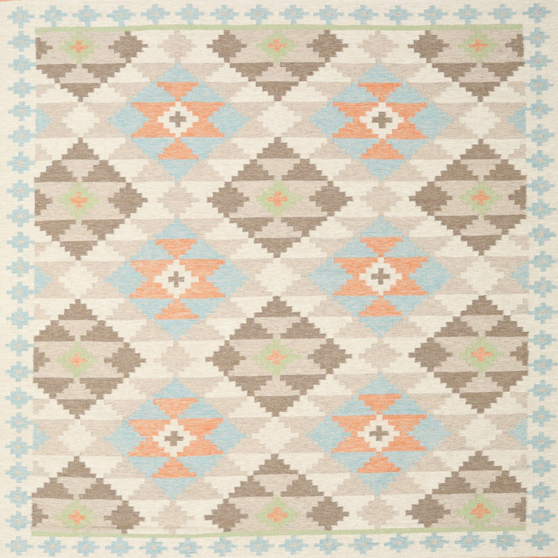 Tapis contemporain gris / olive, Carré 6 pi