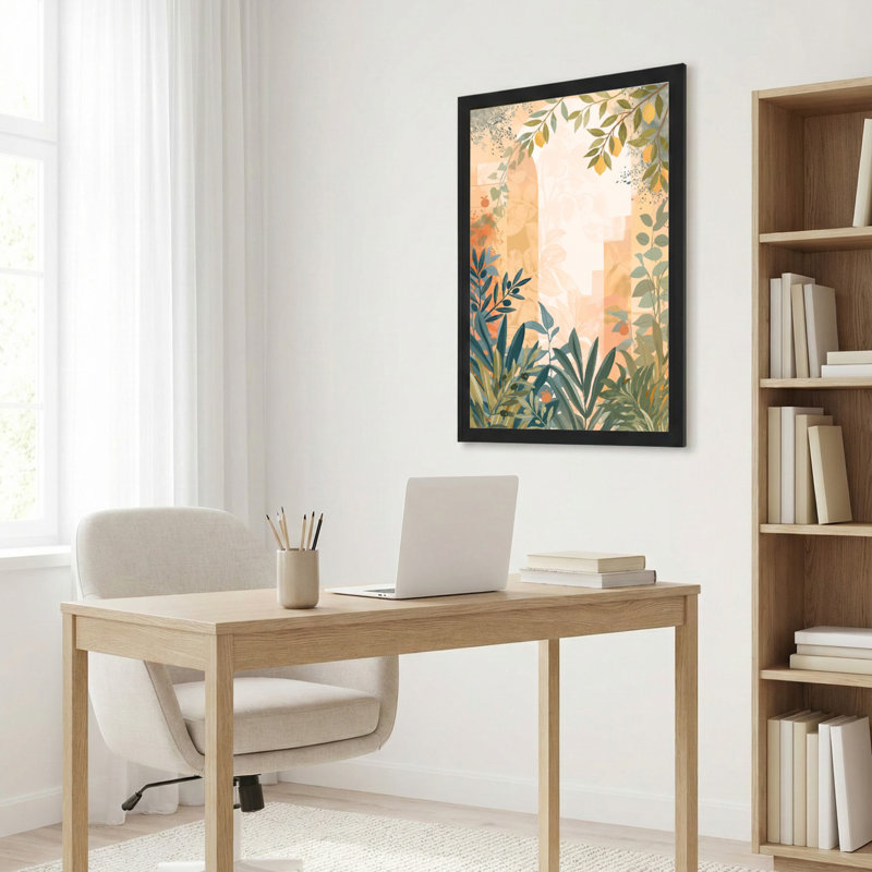 Art mural sur toile noir encadré pour le salon, la chambre à coucher, le bureau ou le vestibule - décoration murale décorative avec cadre botanique