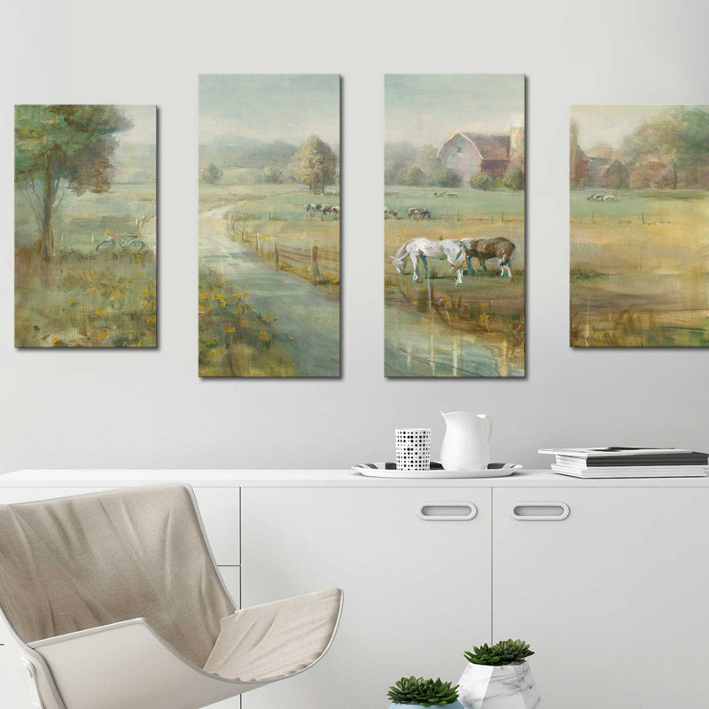 « tranquil farm », reproduction de peinture à l’acrylique à multiples images sur toile, H 34 po x l 56 po x P 1 po