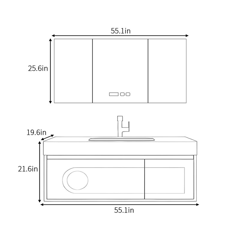 Armoire de salle de bain moderne et luxueuse, 55"
