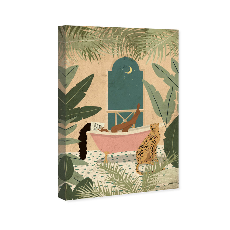 " Jungle Bathtime Lounge ", 54" H x 36" W, Wrapped Canvas, No Frame