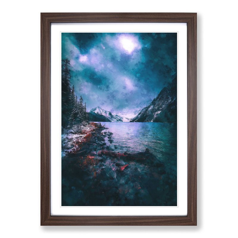 Chephren Lake in Canada - Wall Art, 45cm H x 33cm W x 2cm D, Walnut Single Picture Frame Wood