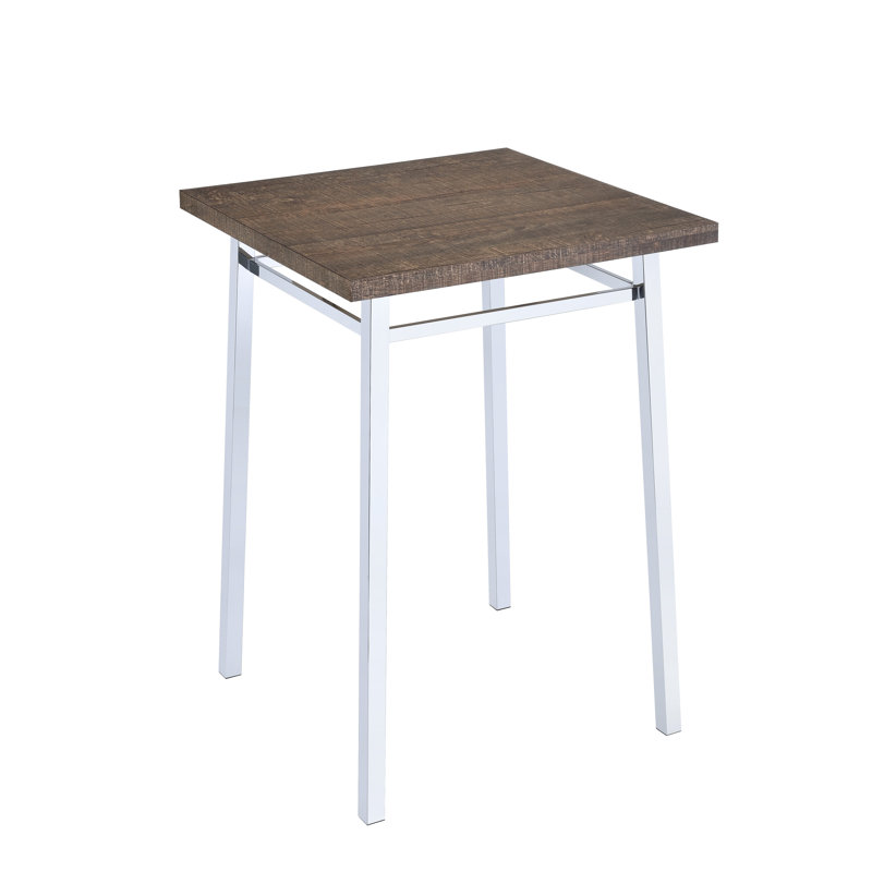 Table contemporaine avec plateau en chêne - base rectangulaire, plateau brun moyen, pieds carrés blancs, pour les petites salles à manger et pieds de base élégants pour les espaces bar