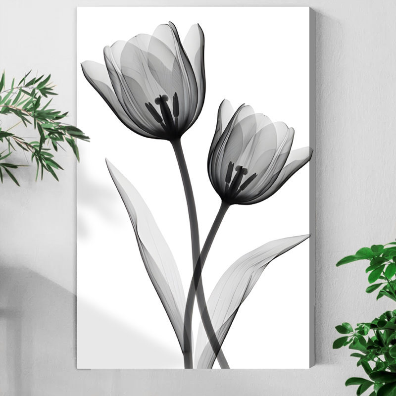 Tableau sur toile « Tulipes fantomatiques » (photographie aux rayons X), 61 x 91 cm, impression sur châssis, décoration murale botanique en noir et blanc pour salon, chambre et bureau.