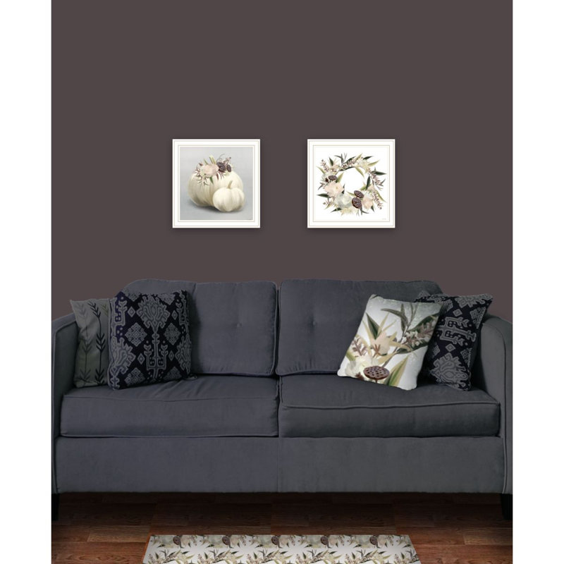 BOHO citrouilles et fleurs, ensemble de 2 vignettes encadrées pour décor de salon par House Fenway, Blanc