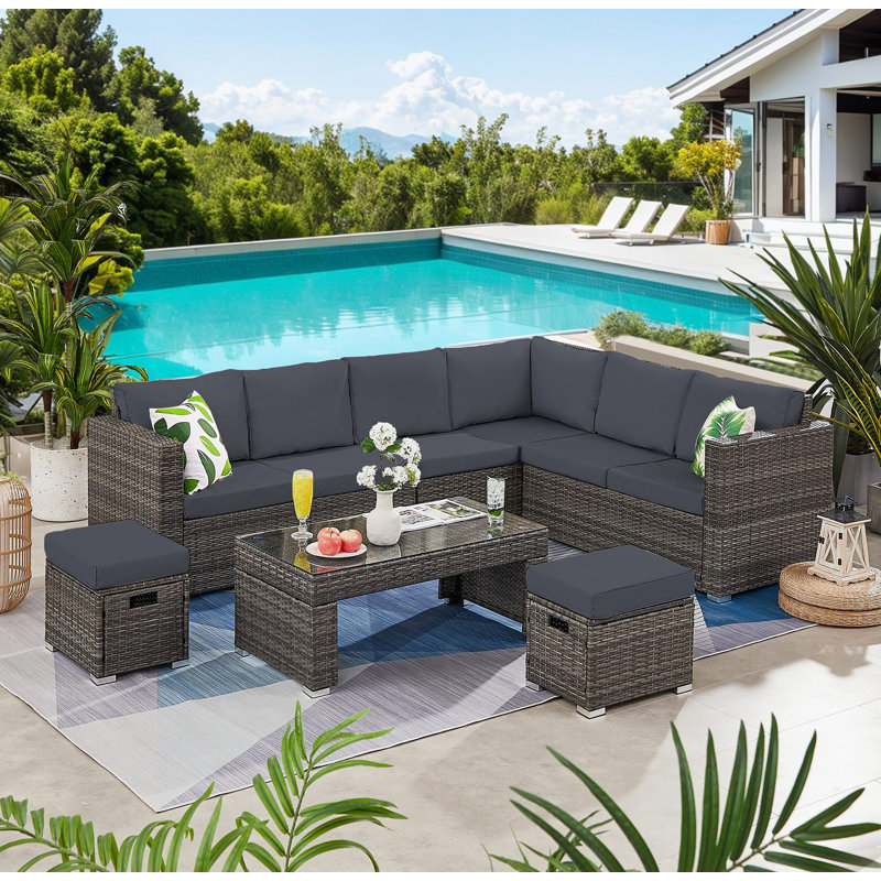 Ensemble de meubles de patio 6 pièces avec table basse et table basse, gris, gris