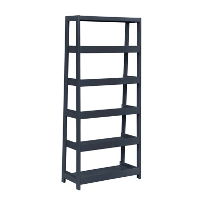5 - Shelves Wooden Bookcase With Navy Blue Finish, A Smart And Stylish Storage Solution In Blue, Suitable For Storing Office Supplies Decor