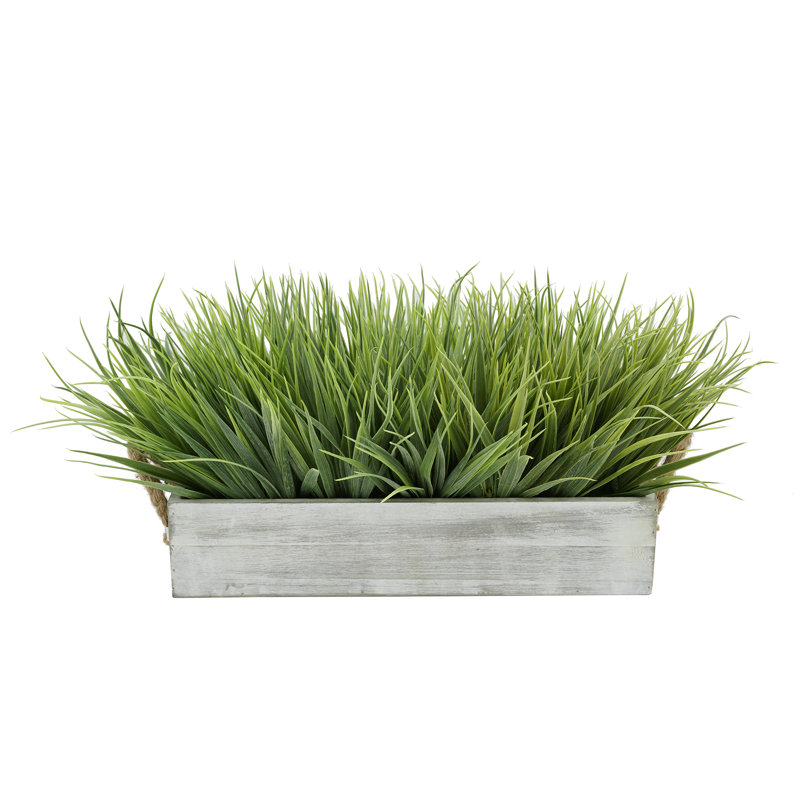 Herbe d'oignon artificielle en pot, Gris, H 10 po x l 21 po x P 10 po, Vert pâle