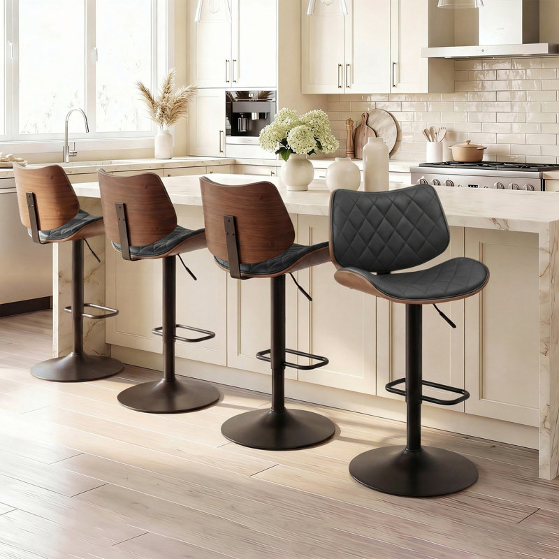 Raquita Faux Leather Upholstered Bar Stools, Black