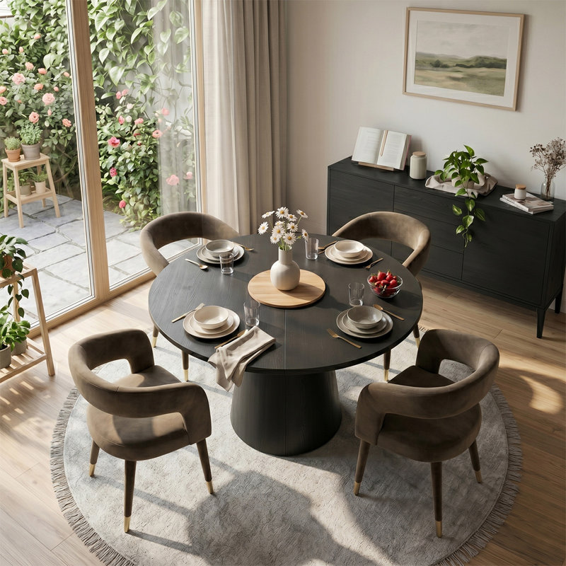 Ensemble de table de salle à manger extensible Modern 47 "à 83" avec chaises rembourrées en velours, Brun