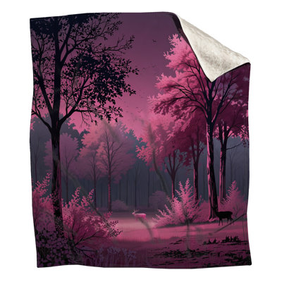 Forêt rose avec couvertures de cerf