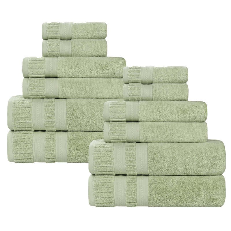 Ensemble de serviettes en coton doux à densité moyenne Venice Zero Twist, 12 Piece Towel Set, Vert