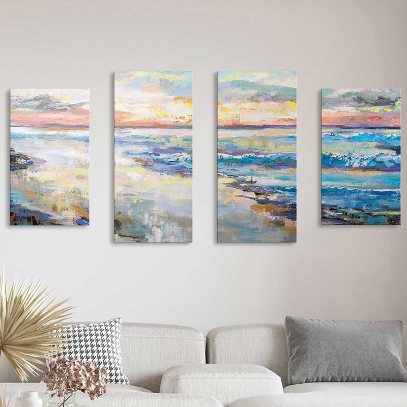 Jet de mer - reproduction sur toile tendue 4 pièces, L 56 po x H 30 po