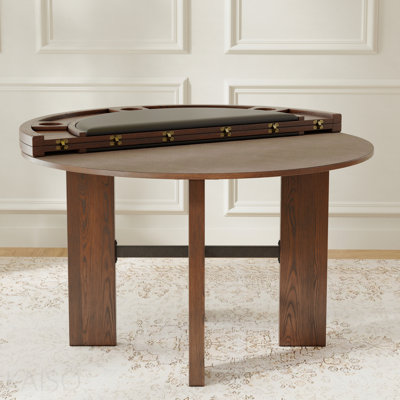 Table de salle à manger et de jeux au fini noyer avec insert en similicuir noir