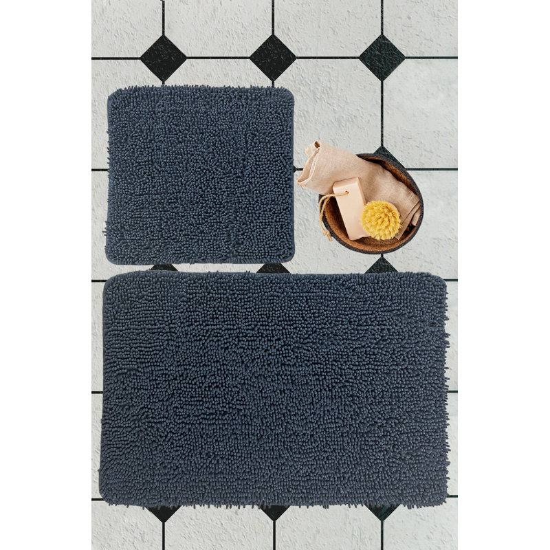 Ensemble de tapis de bain 2 pièces Premium, gris foncé, 19,7 po x 23,6 po et 23,6 po x 39,4 po | 100% coton, 1 600 g / m² | Bords antibactériens, antidérapants, dentelles faites à la main | Lavable à la machine, parfait pour les salles de bain modernes