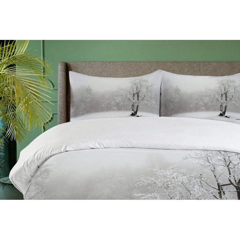 Winter Landscape White and Black Microfiber Duvet Cover Set