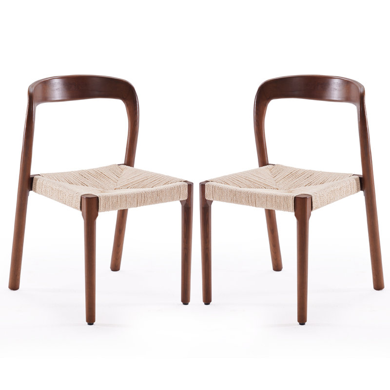 Shaelene 29.9" H Solid Wood Side Dining Chairs with Handwoven Rope Seat, Walnut/Beige