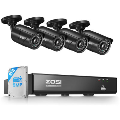 3K 5MP 8CH POE NVR Security Camera System 2TB HDD, 4pcs Outdoor POE Camera, Human Detection