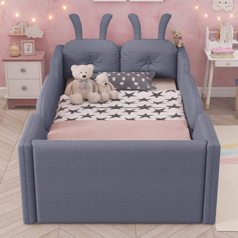 Twin Size Upholstered Platform Bed, Gray