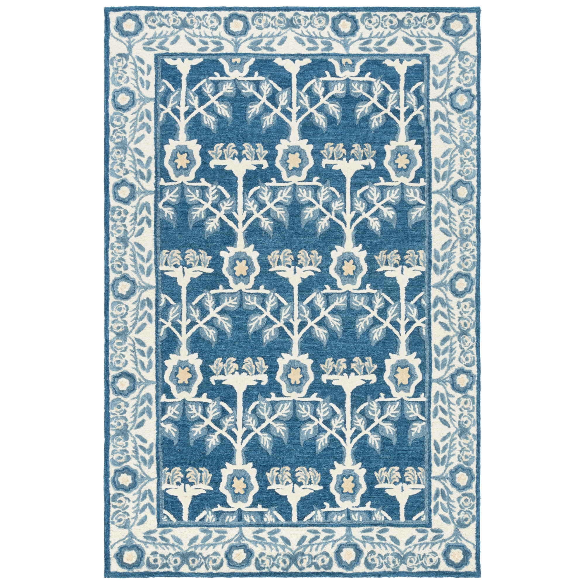 Earthly Treasures 215 Hand Tufted Wool/Cotton/Viscose Floral Rug in Navy/Ivory, Rectangle 5' x 8'