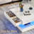 33.9" LED Coffee Table with Storage, Modern High Glossy Living Room Table with 2 Drawers, Double-Layer Design Large Square Center Table-528651010-528651015