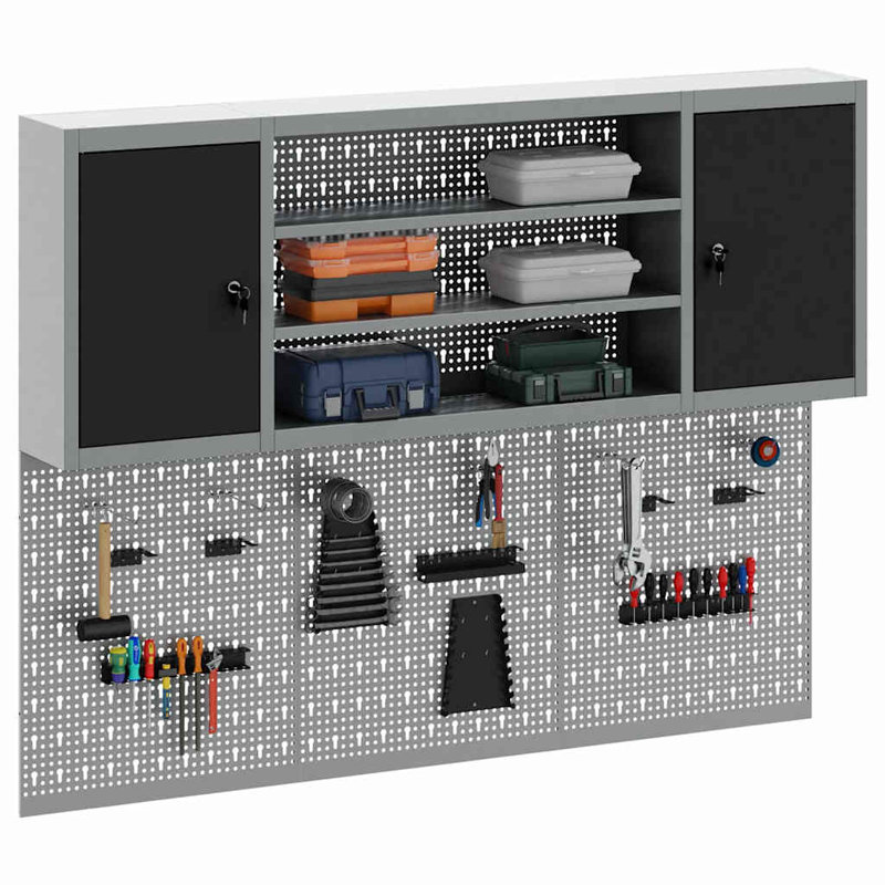 Tool Cabinet Set with Shelf with Storage Powder-Coated Steel Metal Wall