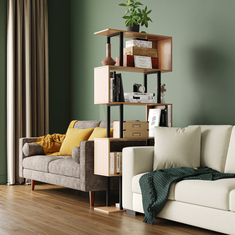 Paravent élégant en bois avec tablettes ouvertes Nabaa pour espaces modernes, Beige