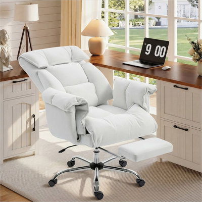 Bureau pliable en flanelle de neige blanc crème (polyester 100) avec structure en métal, siège inclinable et conception réglable, 11,9 po x 11,6 po x 18,3 po